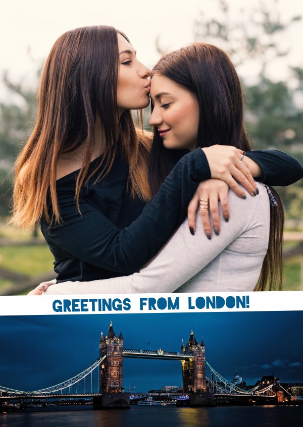 Personalizable greeting card from London with panorama of the Tower Bridge