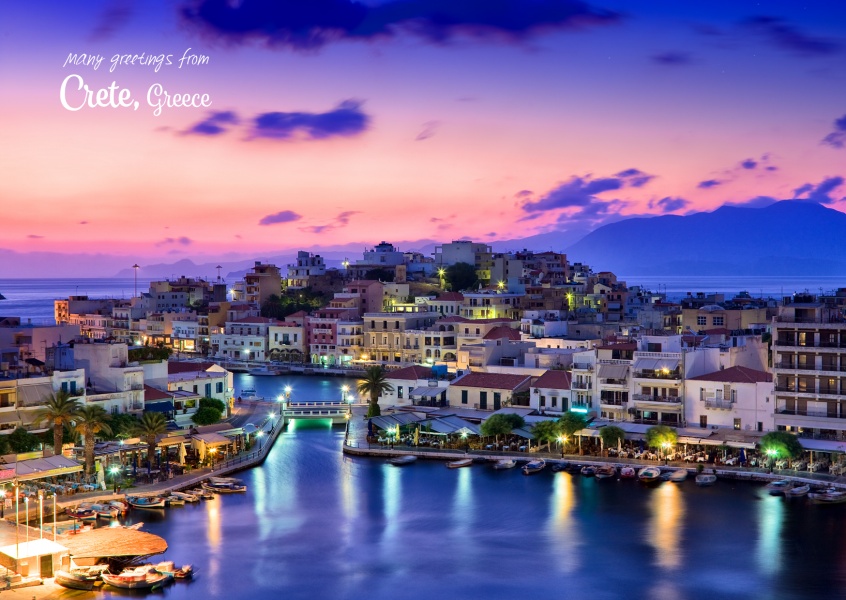 photo of the port in crete at evening