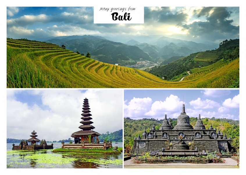 photocollage of Bali with temple