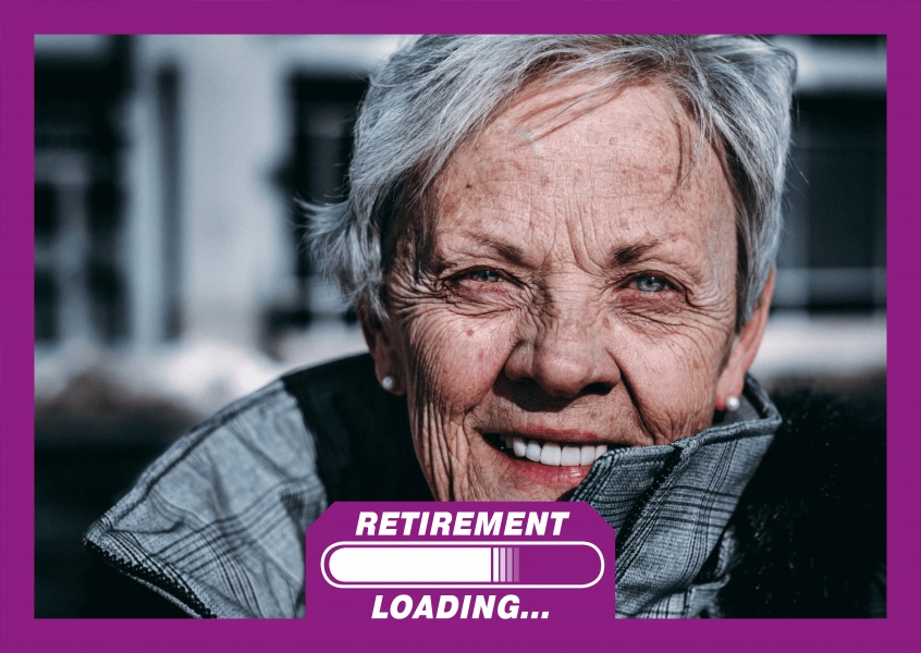 retirement loading bar white on purple background