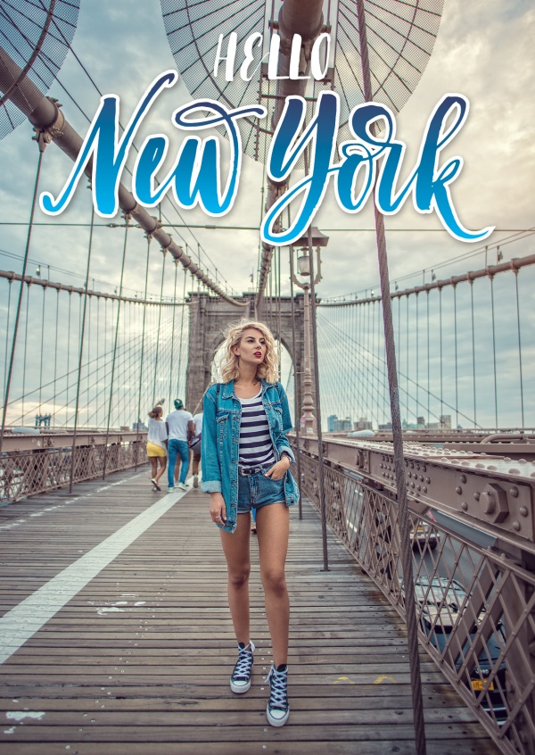 hello new york in fresh blue n white retro lettering american style