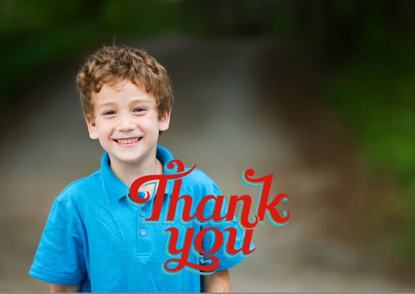 bold, red retro lettering with blue outlines saying thank you