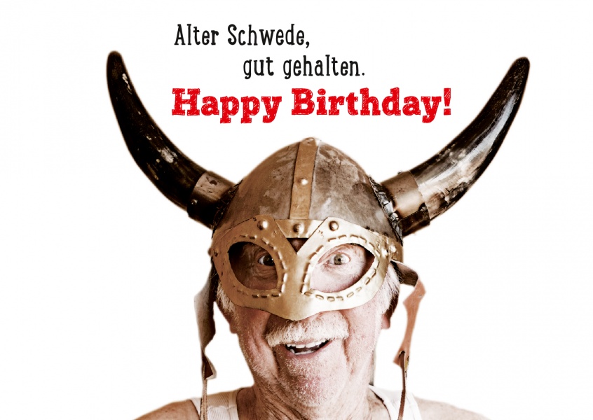 Geburtstagsgrußkarte von mit lustigem Spruch zum gratulieren in witzigem Foto
