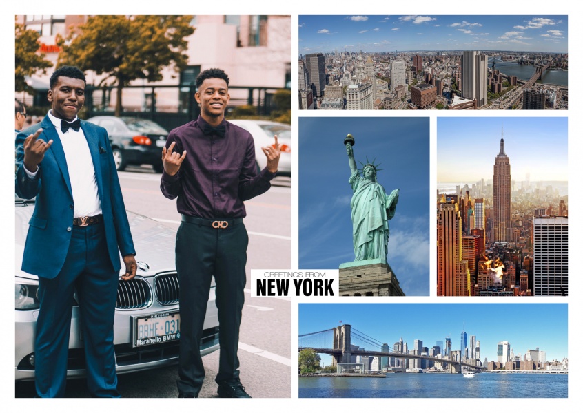 new york fotocollage mit freiheutsstatue und versch skyline ansichten