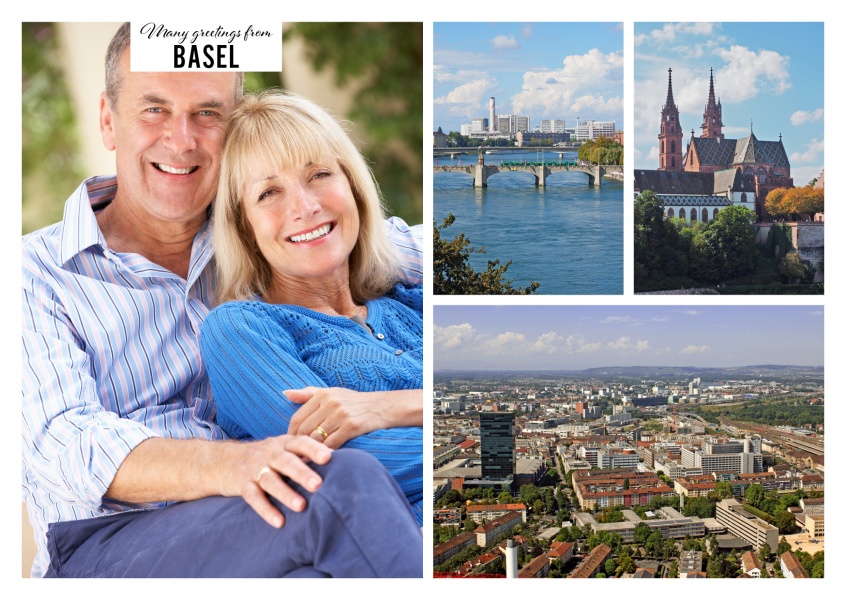Personalisierbare Grußkarte aus Basel mit drei Fotos
