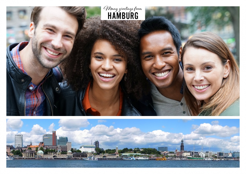 Personalisierbare Grußkarte aus Hamburg mit Panoramabild