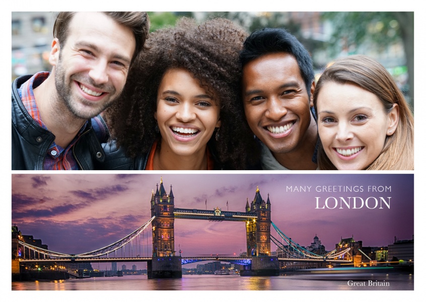 Personalisierbare Grußkarte aus London mit Panoramafoto der Skyline