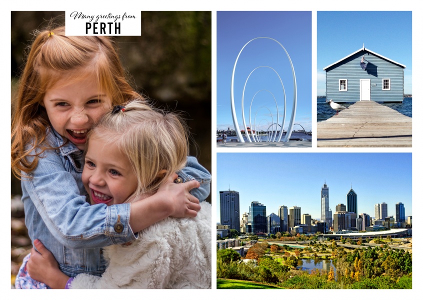 Personalisierbare Grußkarte aus Perth mit Fotos von der Skyline und der Natur
