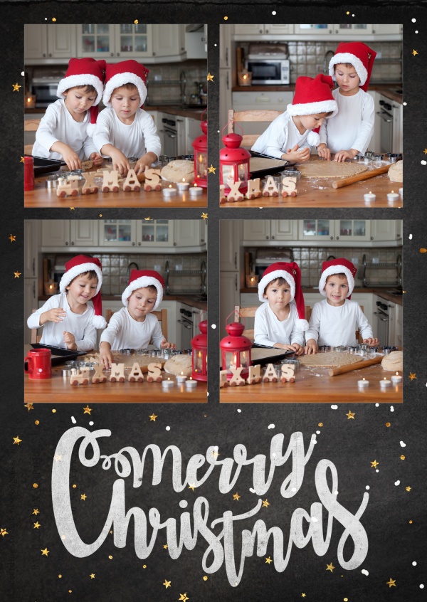 Personalisierbare Weihnachtskarte für vier Bilder mit Punktemuster