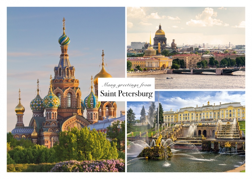 Postkarte Urlaubsgruesse collage saint petersburg
