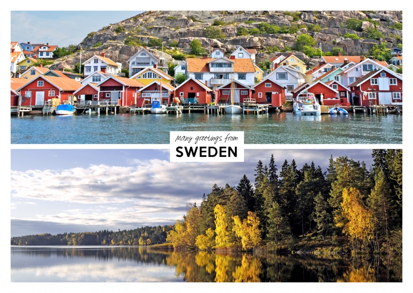 zweier collage mit fotos aus schweden – hunnebostrand und wald