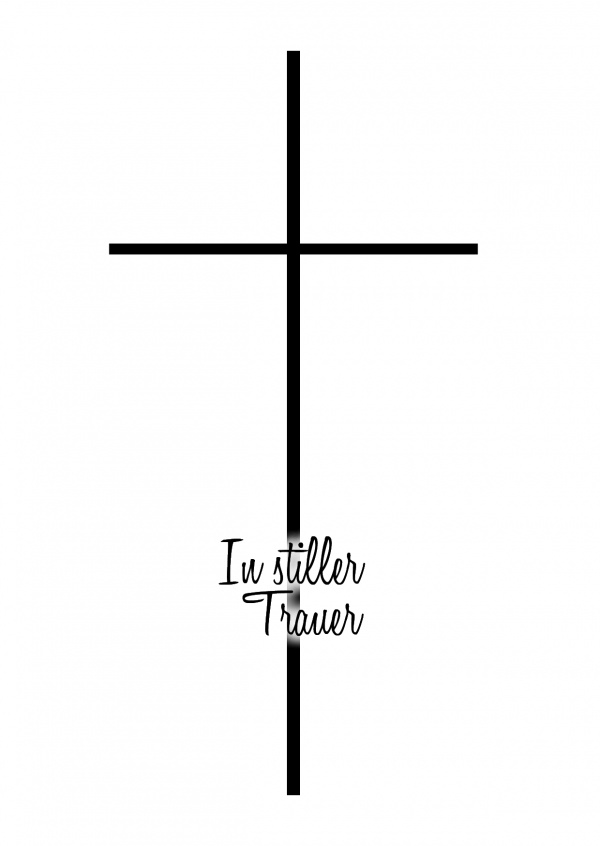 schwarz weiße Trauerkarte mit Kreuz