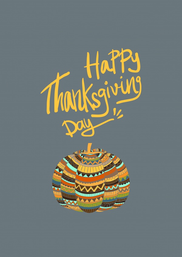 Happy Thanksgiving Day. Bunter Kürbis mit Muster.