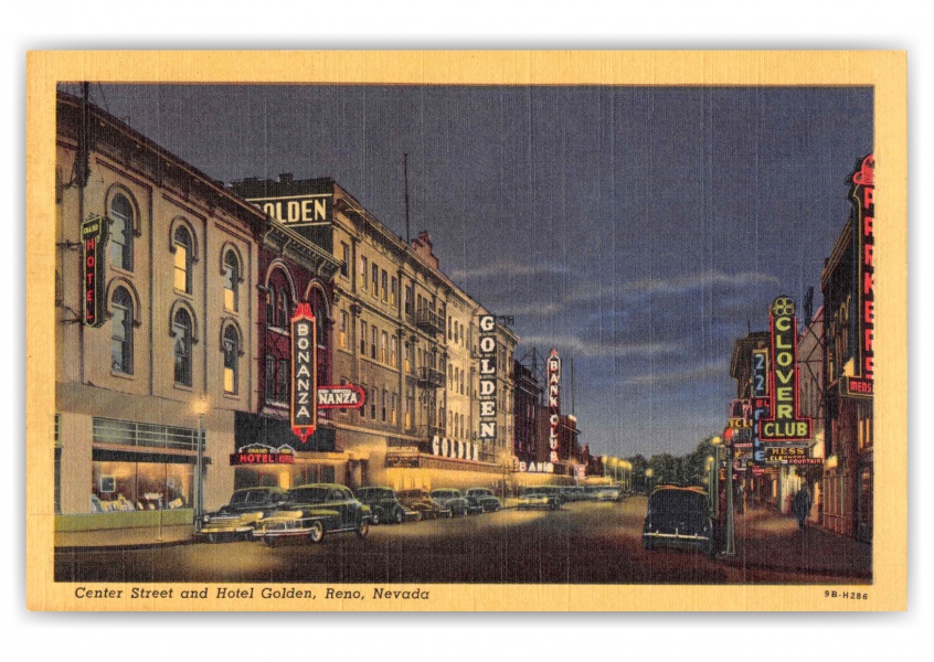 Reno Nevada Center Street and Hotel Golden at Night