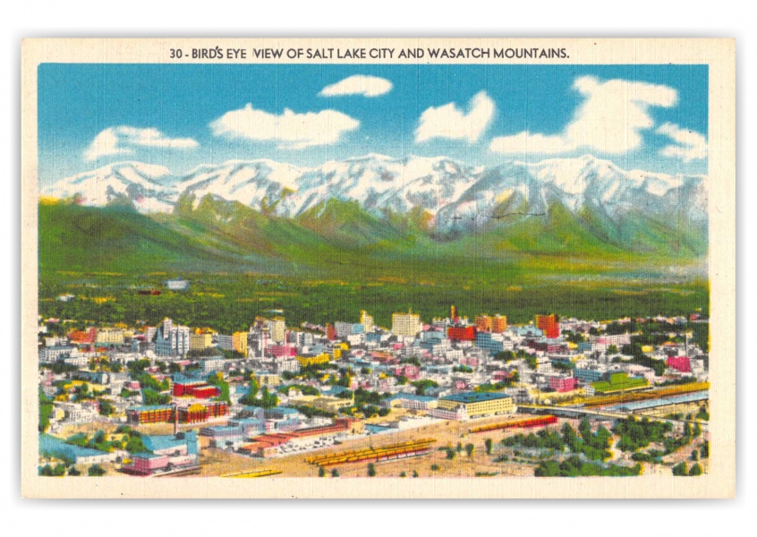 Salt Lake City Utah and Wasatch Mountains Birds Eye View