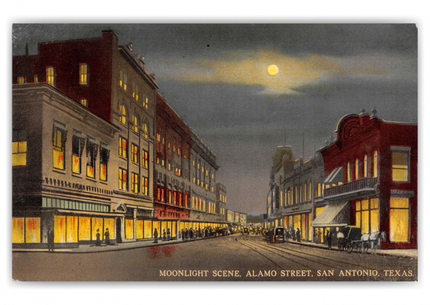 San Antonio Texas Alamo Street Moonlight Scene