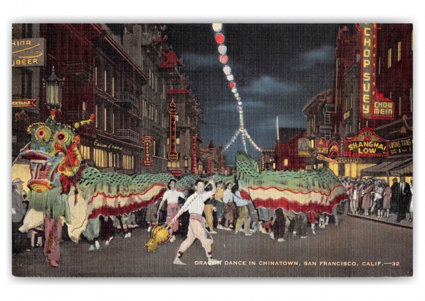 San Francisco California Chinatown Dragon Dance Parade at Night