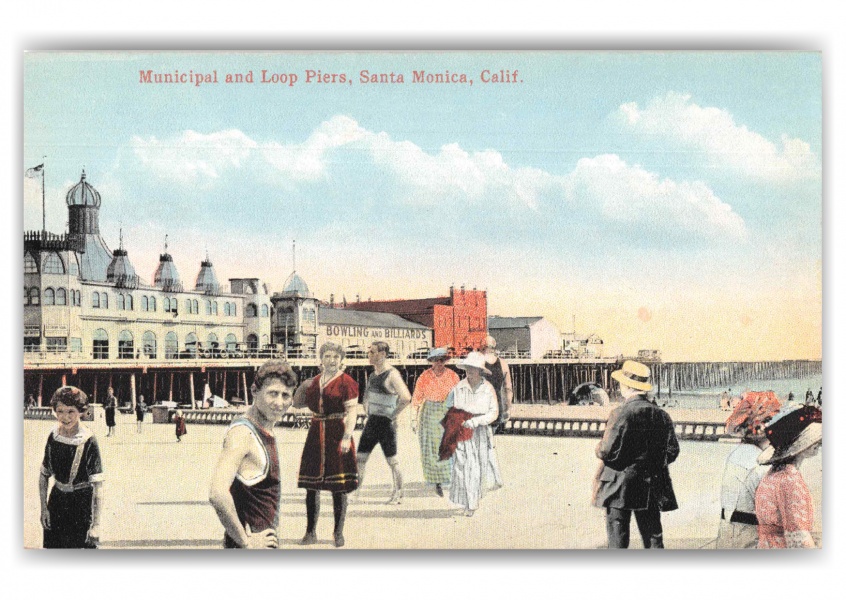 Santa Monica California Municipal and Loop Piers Beach Scene
