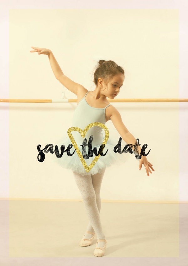 Save the date with golden heart and yellow background