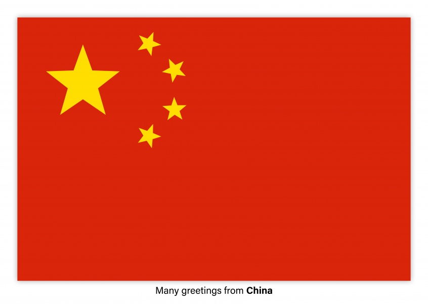 Vykort med flaggan i Kina