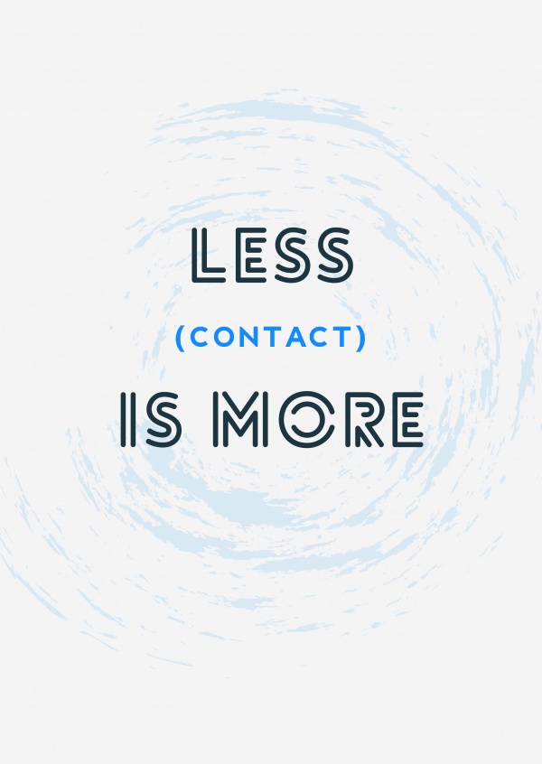postcard saying Less contact is more