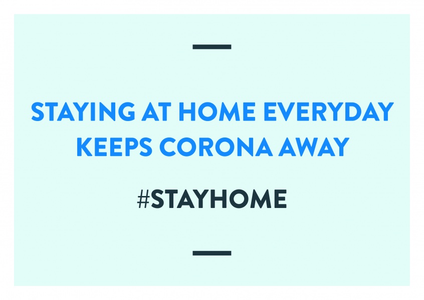 postcard saying Staying at home everyday keeps Corona away