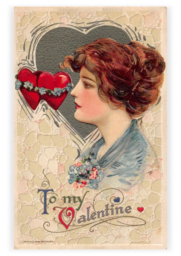 Little Girl with Umbrella 4x6 Antique Valentine's Postcard Print