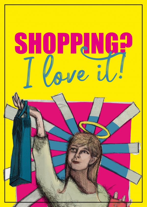 Postkarte Spruch Shopping I love it