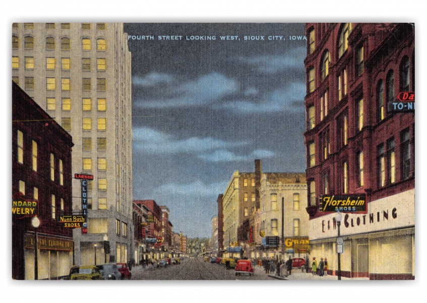 Sioux City, Iowa, Fourth Street looking west at night