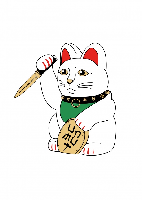 Illustration Maneki-neko med kniv