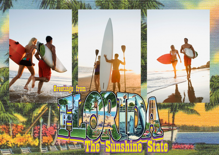 vintage tarjeta de felicitación, saludos desde Florida, el estado del sol