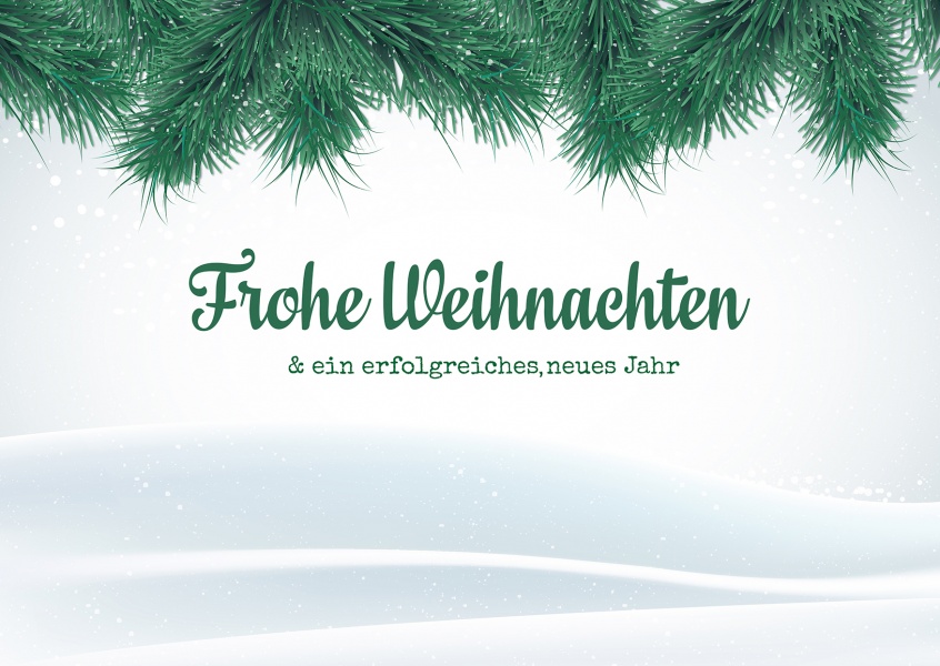 Weihnachtskarte Spruch Tannenbaum Zweig grün weiss Schnee Text