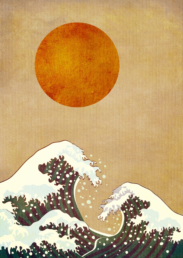 Kubistika  copy of Hokusai's wave under red sund