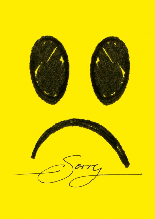 Cute yellow smiley saying sorry postcard