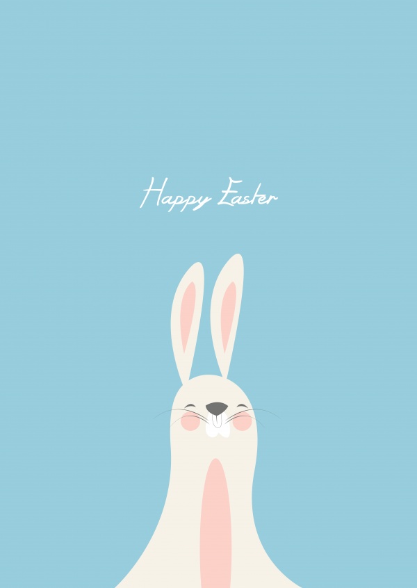 happy easterbunny on blue background wishing a happy easter