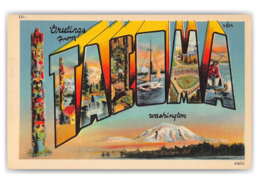 Tacoma Washington Greetings Large Letter Totem Pole