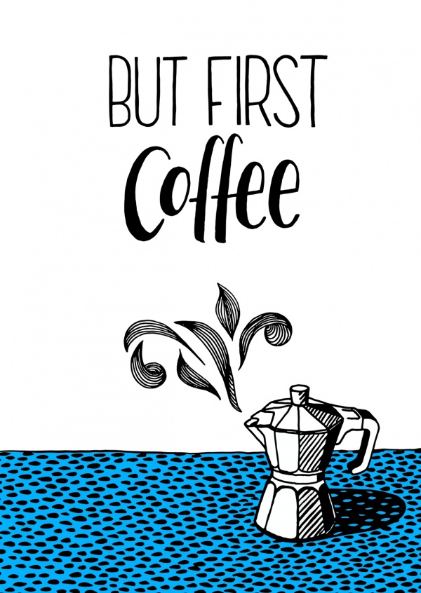 illustrazione, tipografia Tatjana Buisson macchina da caffè