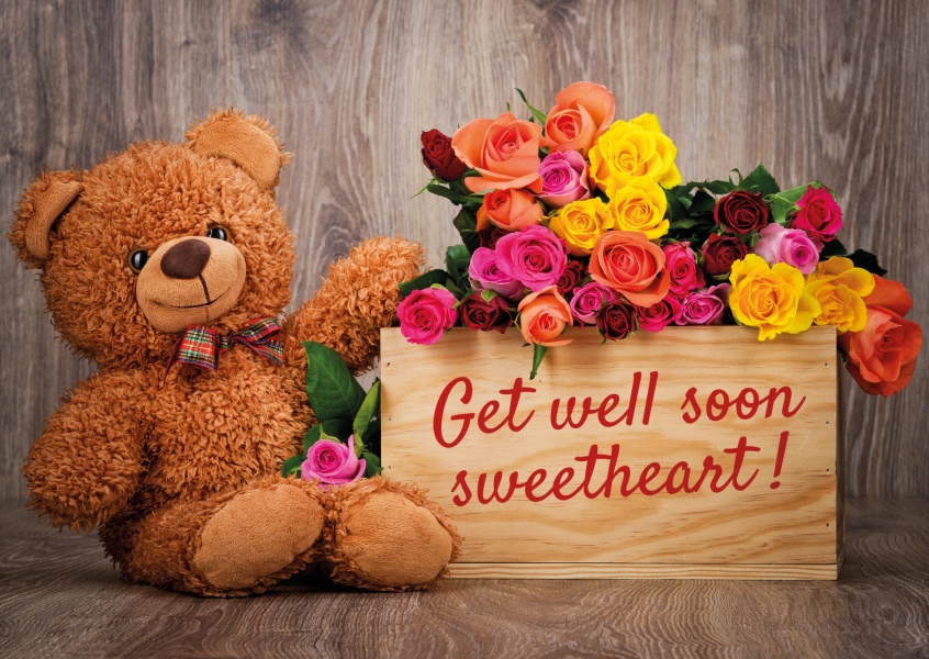 Teddy & Blumen für mein Sweetheart | Gute Besserung Karten & Sprüche ❤️🐻🤒  | Echte Postkarten online versenden