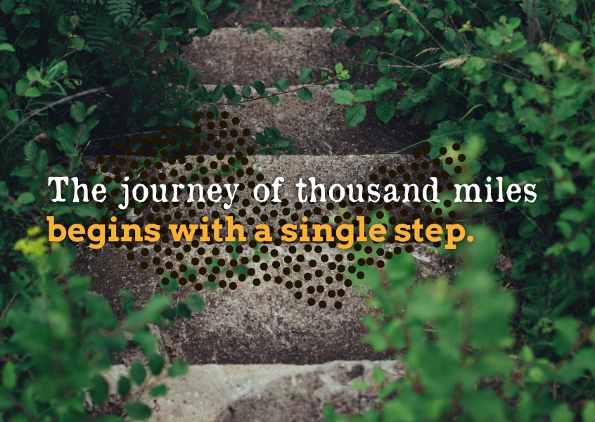 Postkarte Spruch The journey of a thousand miles begins with a single step