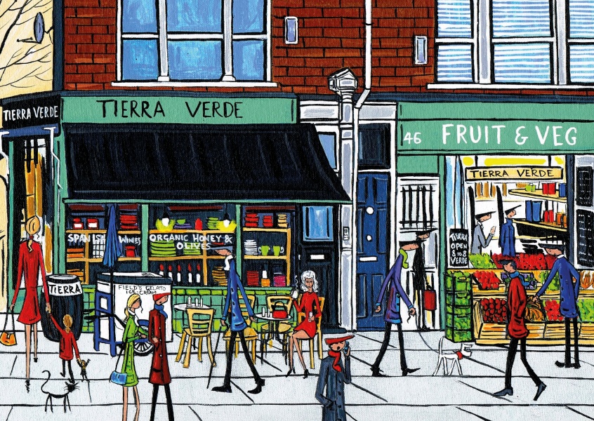 Illustration Södra London Konstnären Dan Tierra verde Frukt