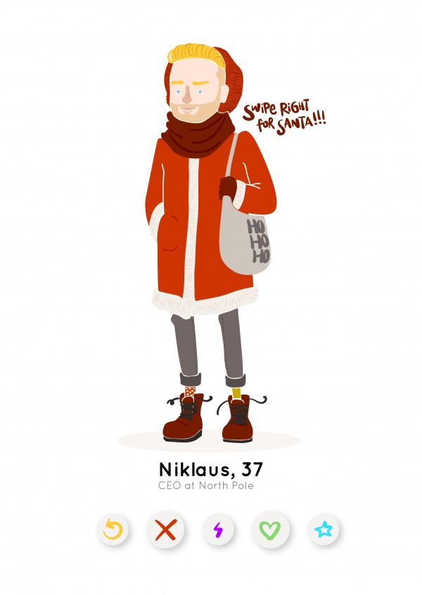 Hipster Santa with Tinder buttons