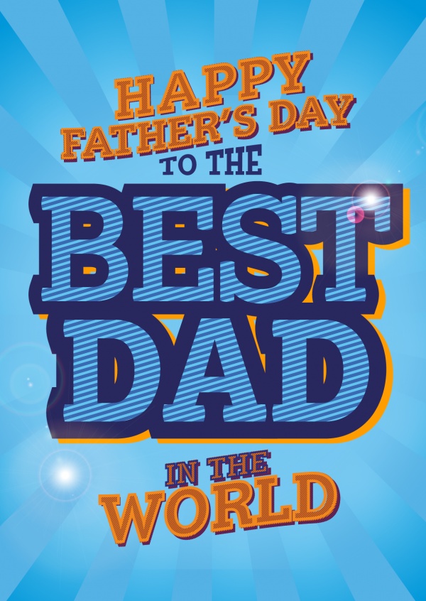 best dad in the world in blauer fetter Schrift auf gestreiftem Hintergrund