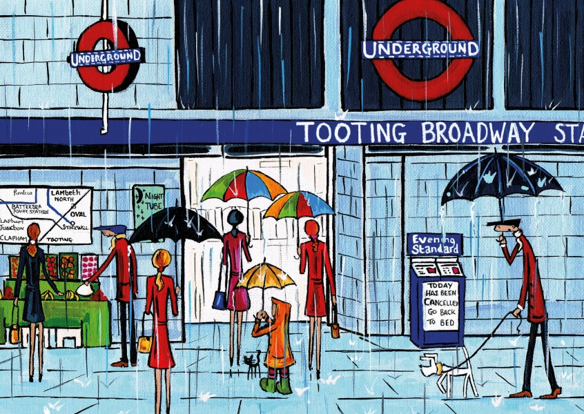 Ilustración del Sur de Londres, el Artista Dan Pitando a llover de nuevo