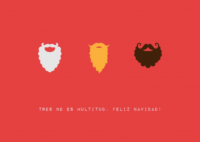 Tres barbas en fondo rojo, tres no es multitud