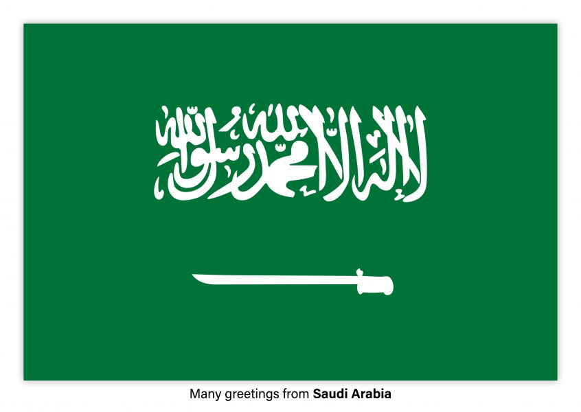 Postal con la bandera de Arabia Saudita