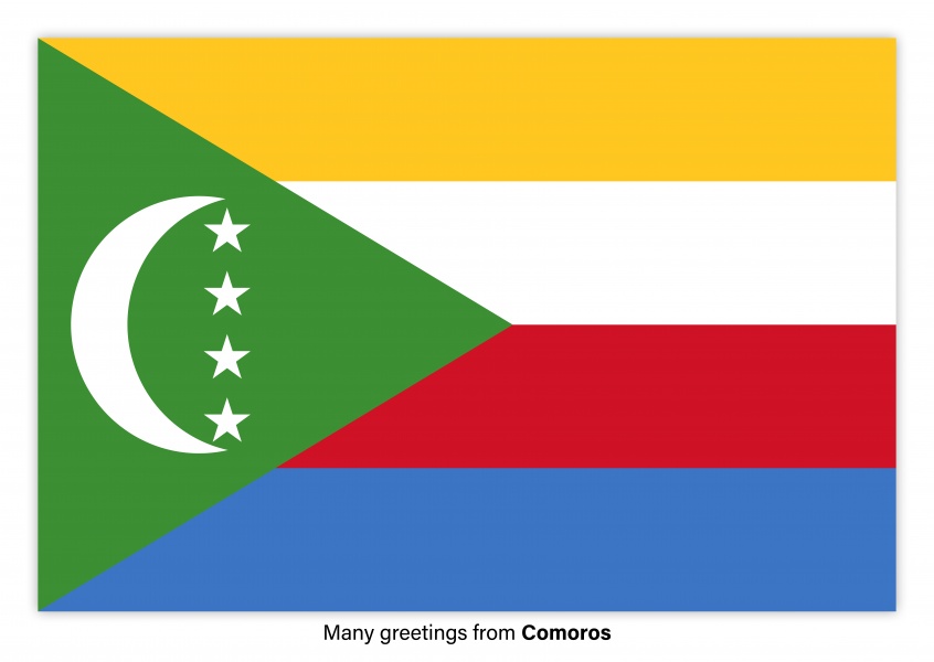 Postal con la bandera de Comoras