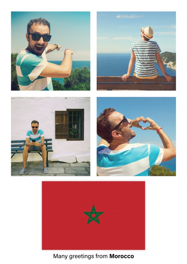 Postal con la bandera de Marruecos