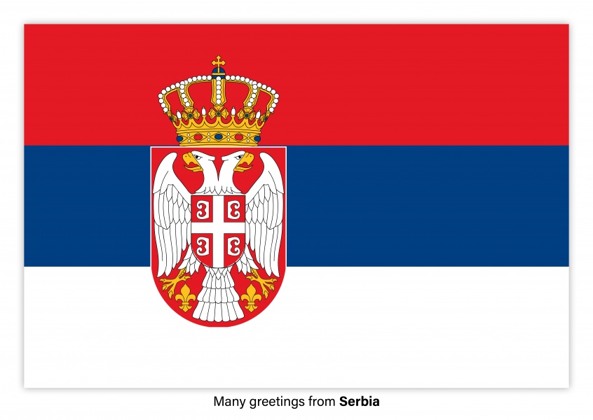 Postal con la bandera de Serbia
