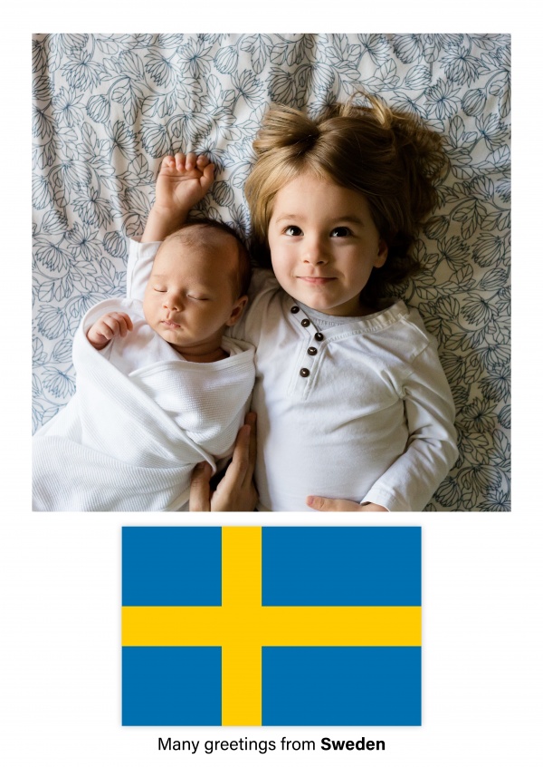 Postal con la bandera de Suecia