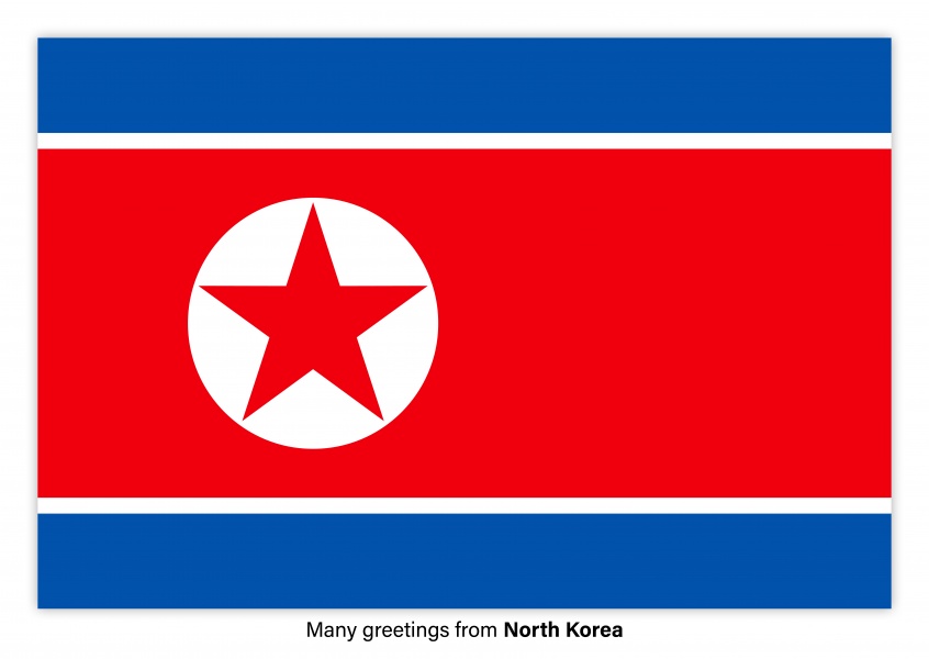 Cartolina con la bandiera della Corea del Nord